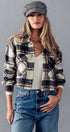 Urban Daizy BELLA SNAP BUTTON PLAID CROP JACKET Camel Jacket - Women's (UDZ-OT-00264) – alternate view 5