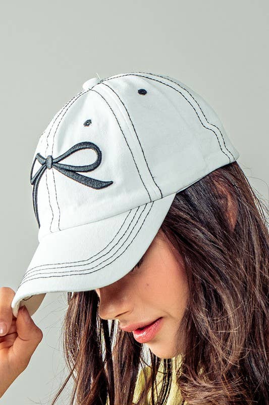 Embroidered Bow Detail Relaxed Baseball Cap