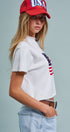 Urban Daizy American Flag Graphic Raw Edge Crop Tee White T-Shirt (Graphic) - Women's (UDZ-TP-01083-White) – alternate view 3