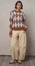 Argyle Polo Collar Sweater in BROWN MULTI - Women's Sweaters | Urban Daizy
