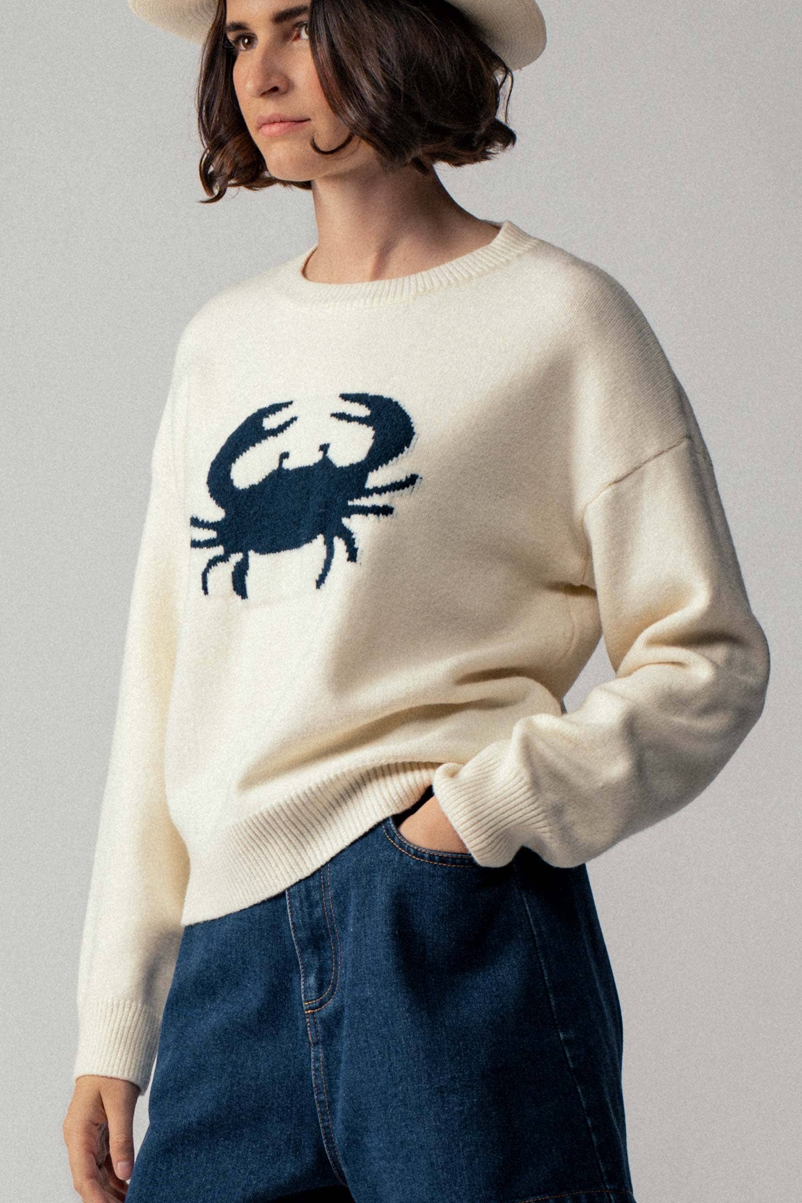 Crab Graphic Relaxed Knit Sweater