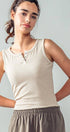 Urban Daizy Ribbed Bamboo Henley Tank Top Black Tank Top - Women's (UDZ-TP-00520) – alternate view 8
