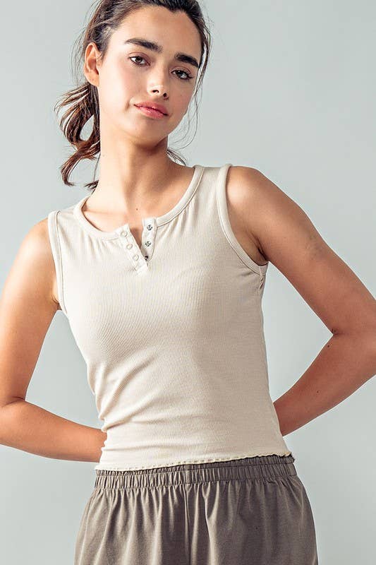 Urban Daizy Ribbed Bamboo Henley Tank Top Black Tank Top - Women's (UDZ-TP-00520) – alternate view 8