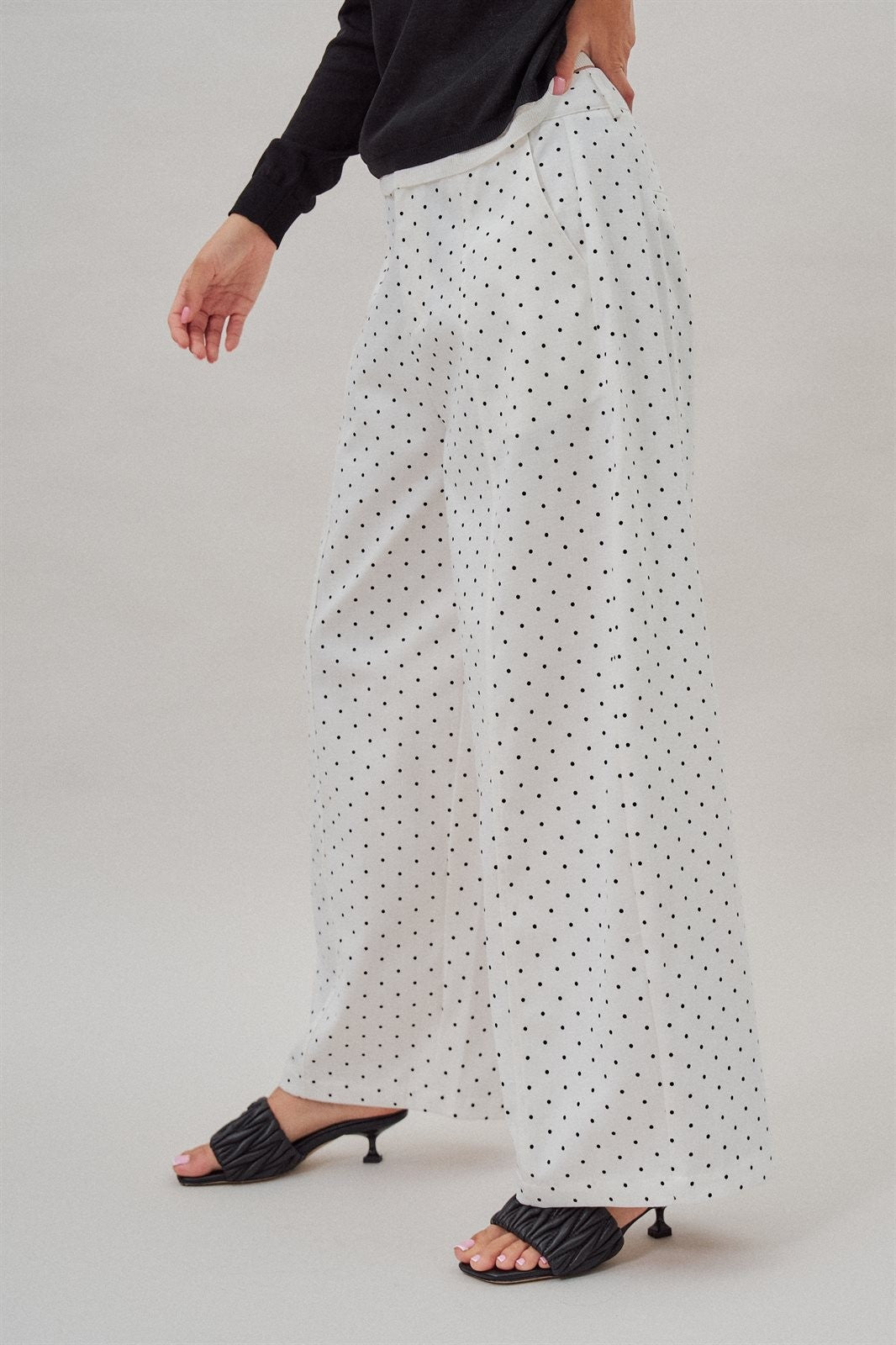 Polka Dot High-Rise Wide-Leg Dress Pants