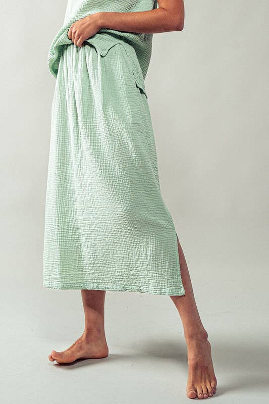 Urban Daizy Soft Double Gauze Elastic Waist Midi Skirt Blue-Sage Skirt - Women's (UDZ-SK-00060) – alternate view 8