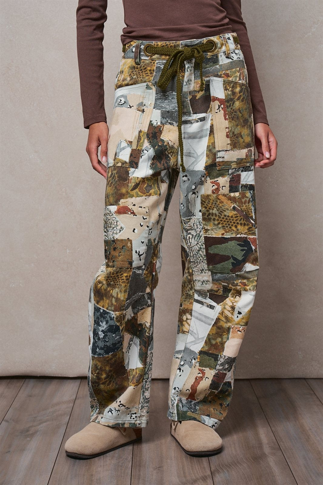 Camo Cargo Pants Wide Leg Patchwork Utility Streetwear in MULTI - Women's Casual Pants | Urban Daizy