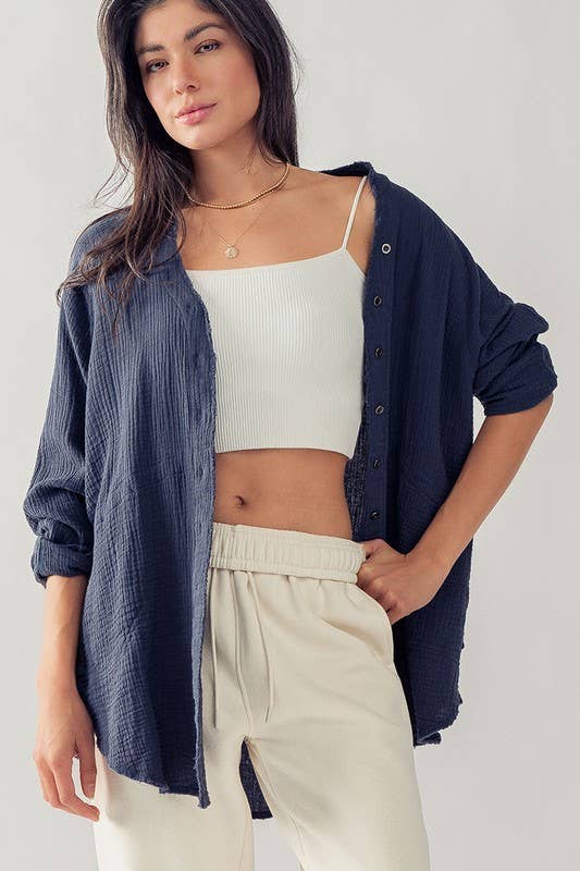 Urban Daizy PREMIUM SOFT FRAYED HEM GAUZE VINTAGE WASHED SHIRT Forest-Green Button Down Shirt - Women's (UDZ-TP-00225) –…