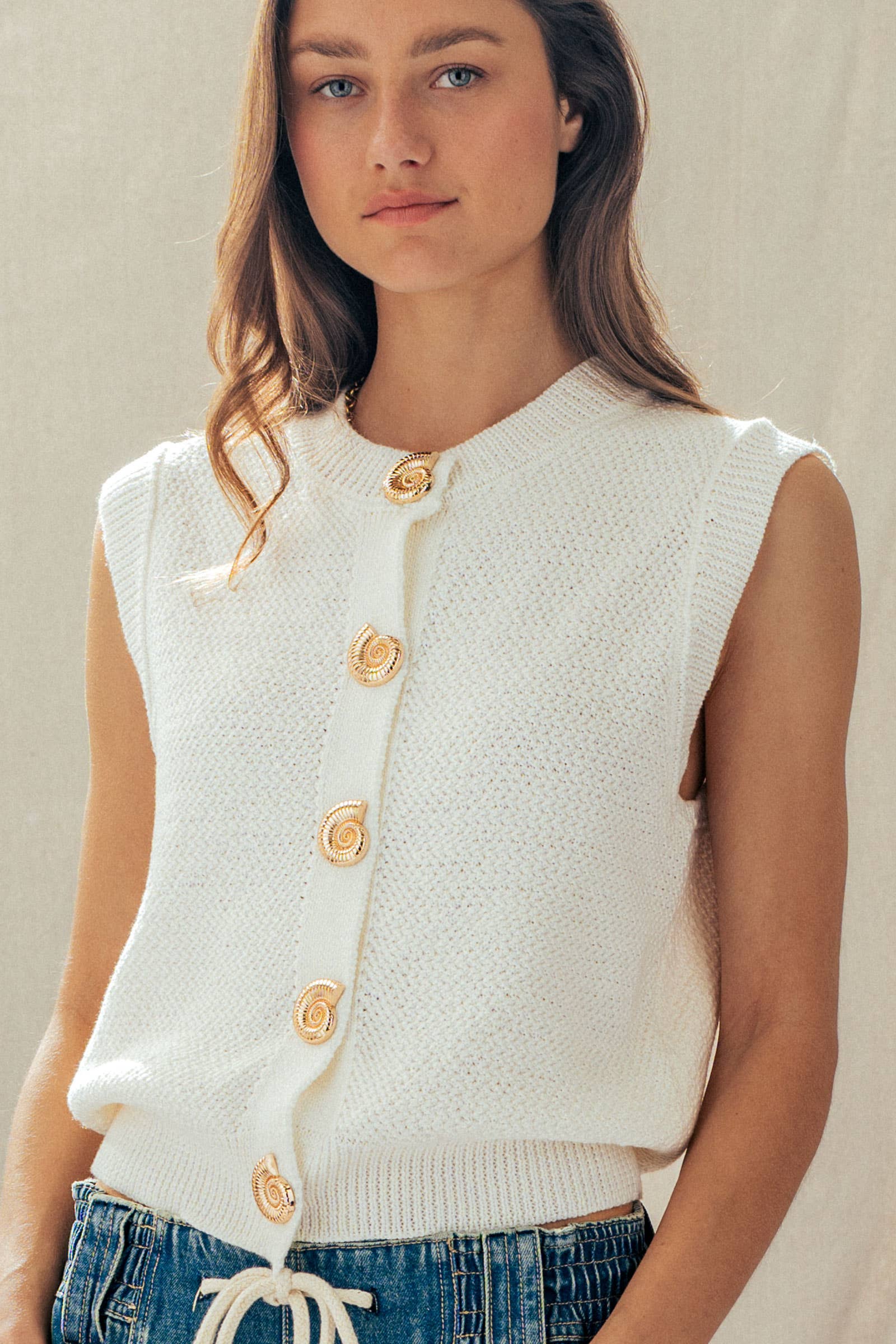 Urban Daizy Textured Knit Vest Seashell Buttons Blue Sweater Vest - Women's (UDZ-KN-01049) – alternate view 18