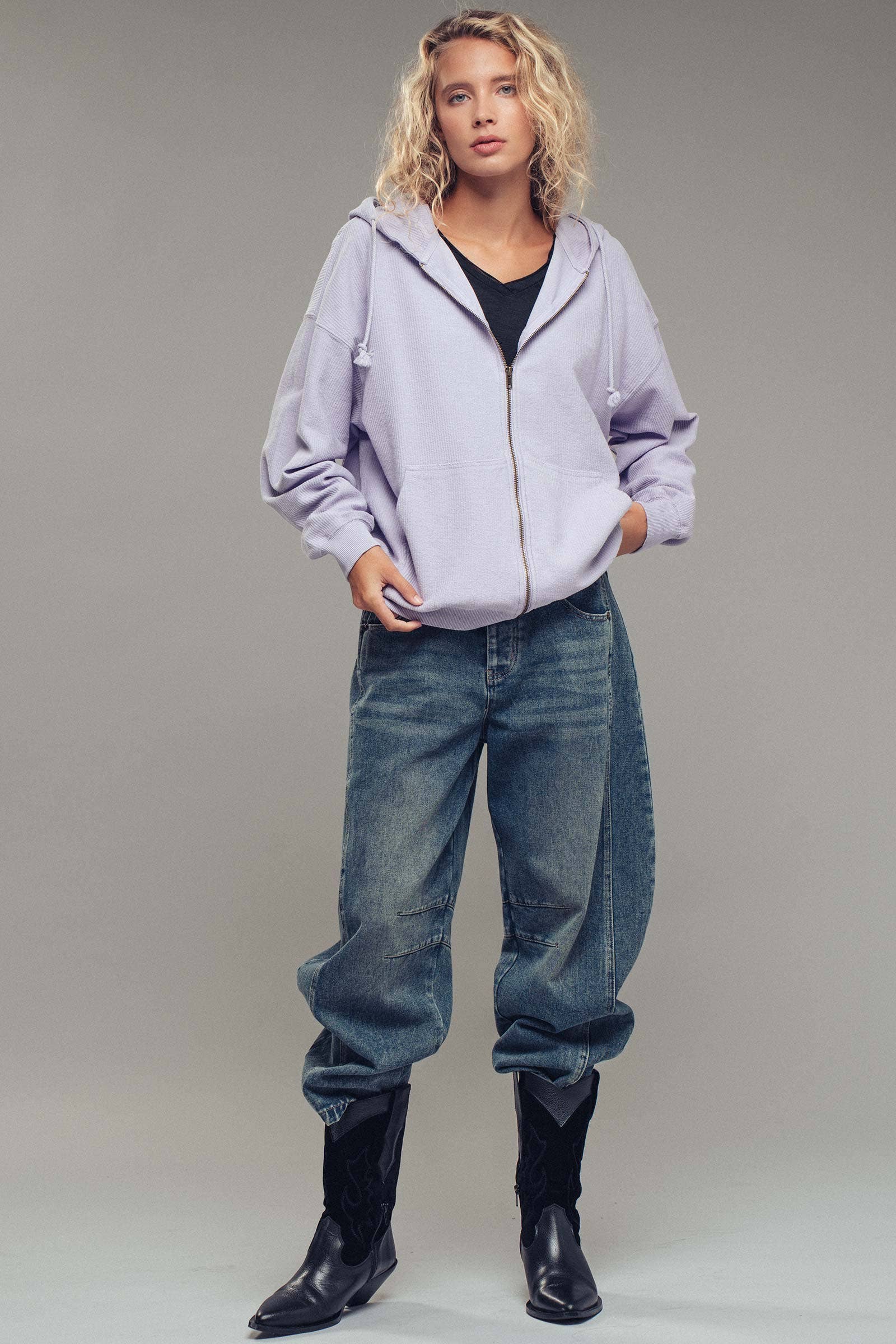 Urban Daizy Oversized Ribbed Dolman Sleeve Hoodie Cream Hoodie - Women's (UDZ-KN-00313) – alternate view 12