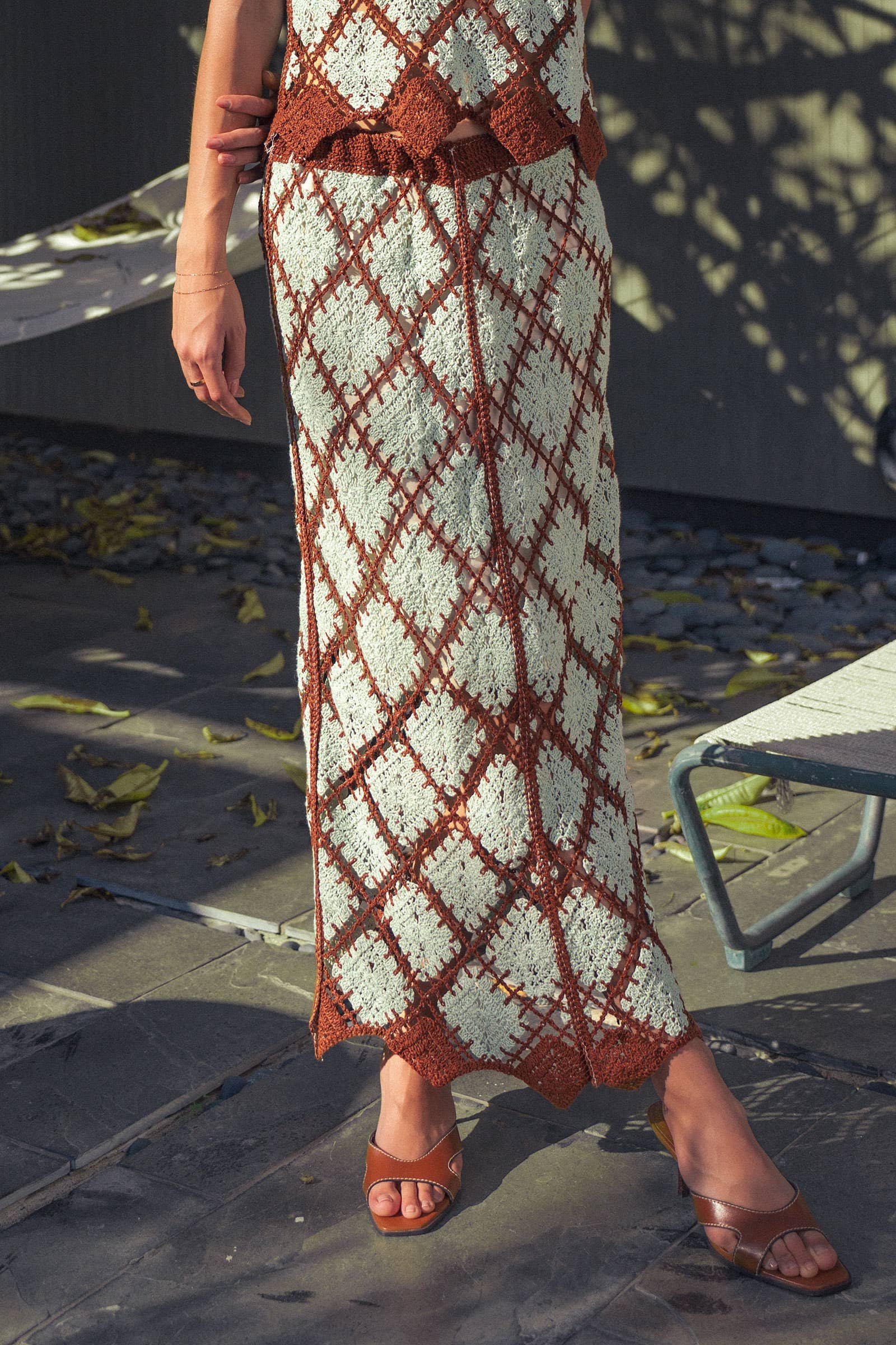 Diamond Pattern Open-Knit Crochet Skirt