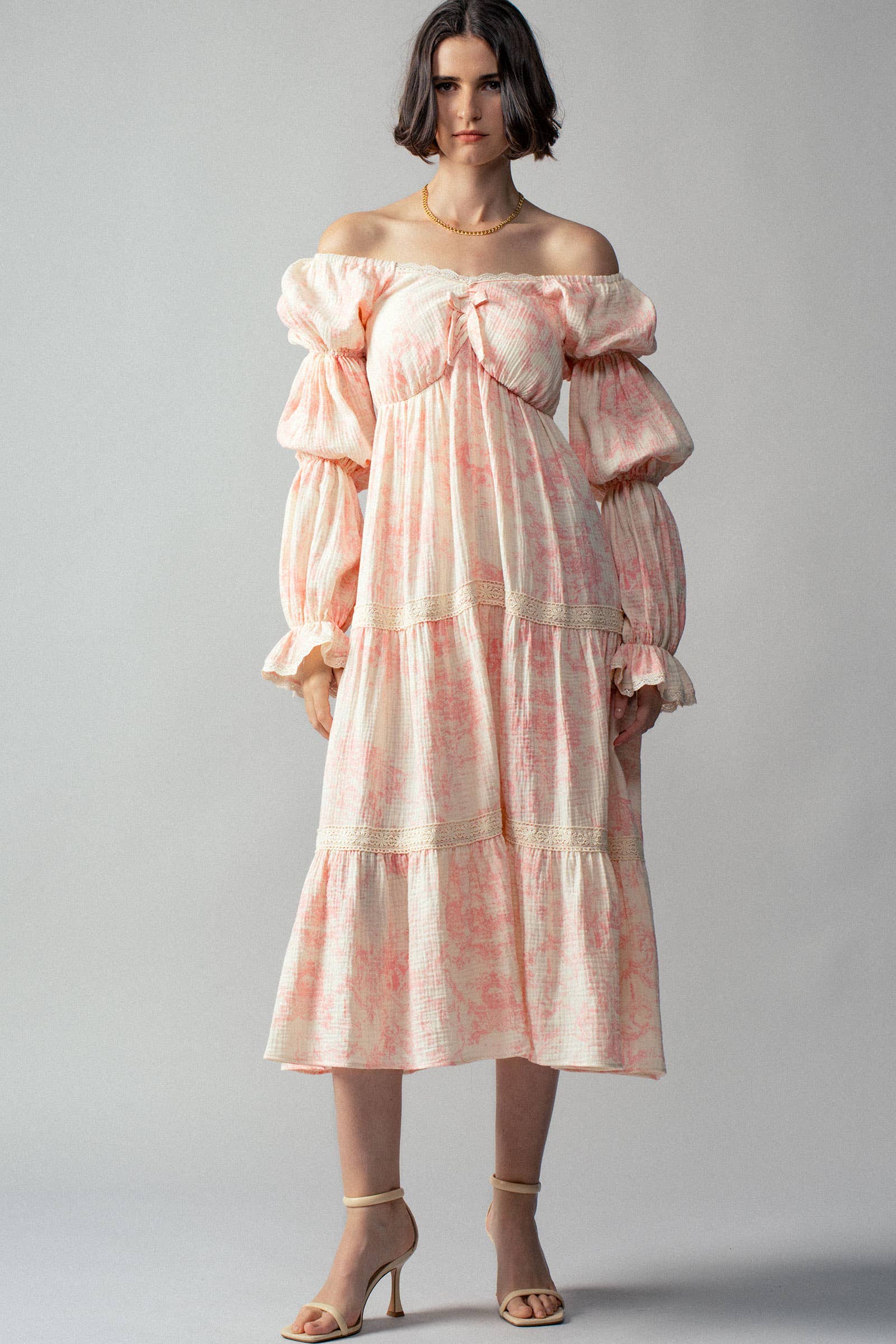 Urban Daizy Off-Shoulder Tiered Puff Sleeve Midi Dress Blue Dress - Women's (UDDR0211-Blue) – alternate view 16