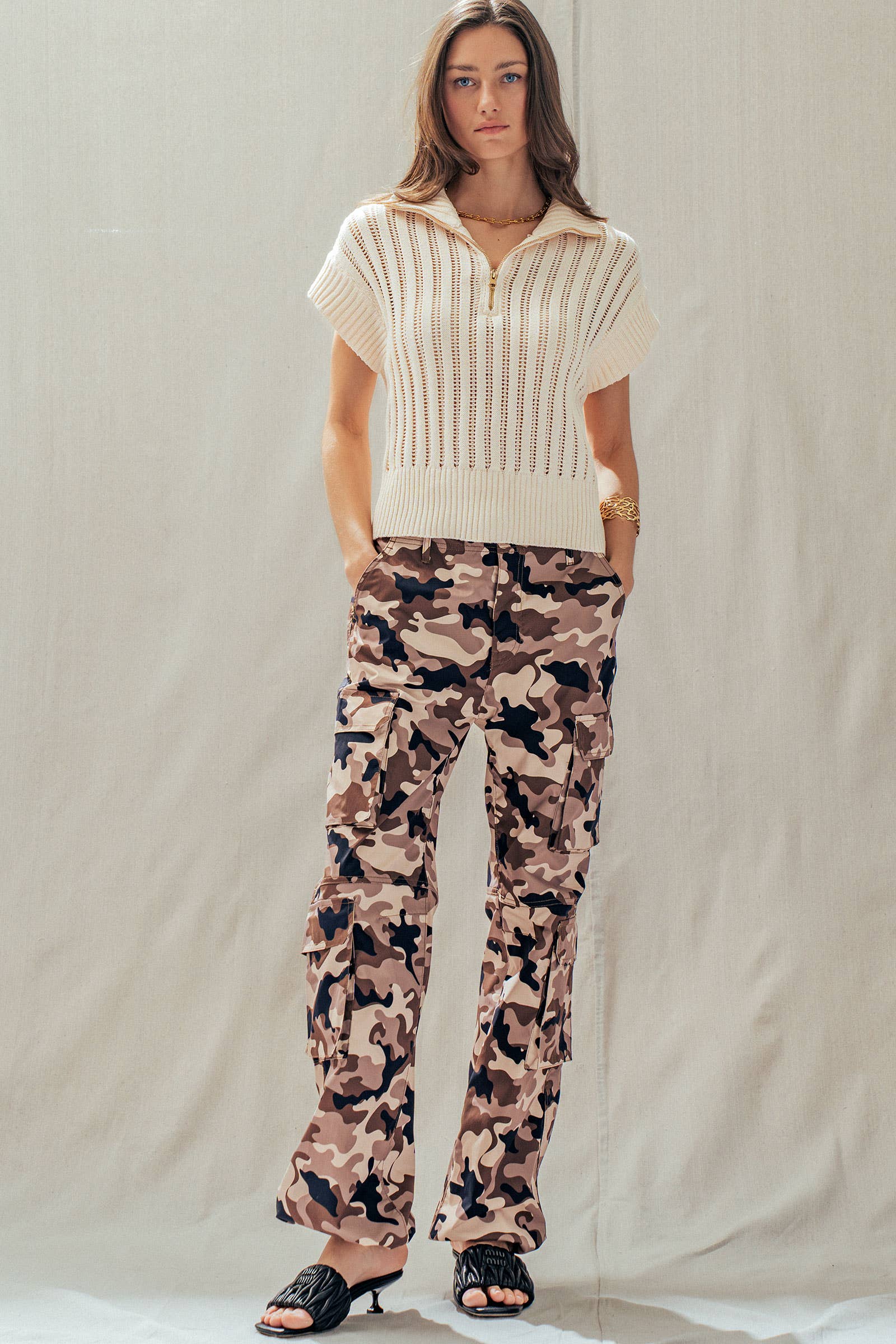 Ribbed Knit Half-Zip Mock Neck Sweater Vest