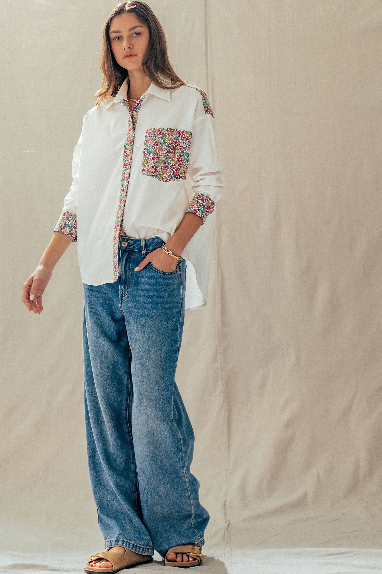 Floral Contrast Mixed Print Striped Shirt