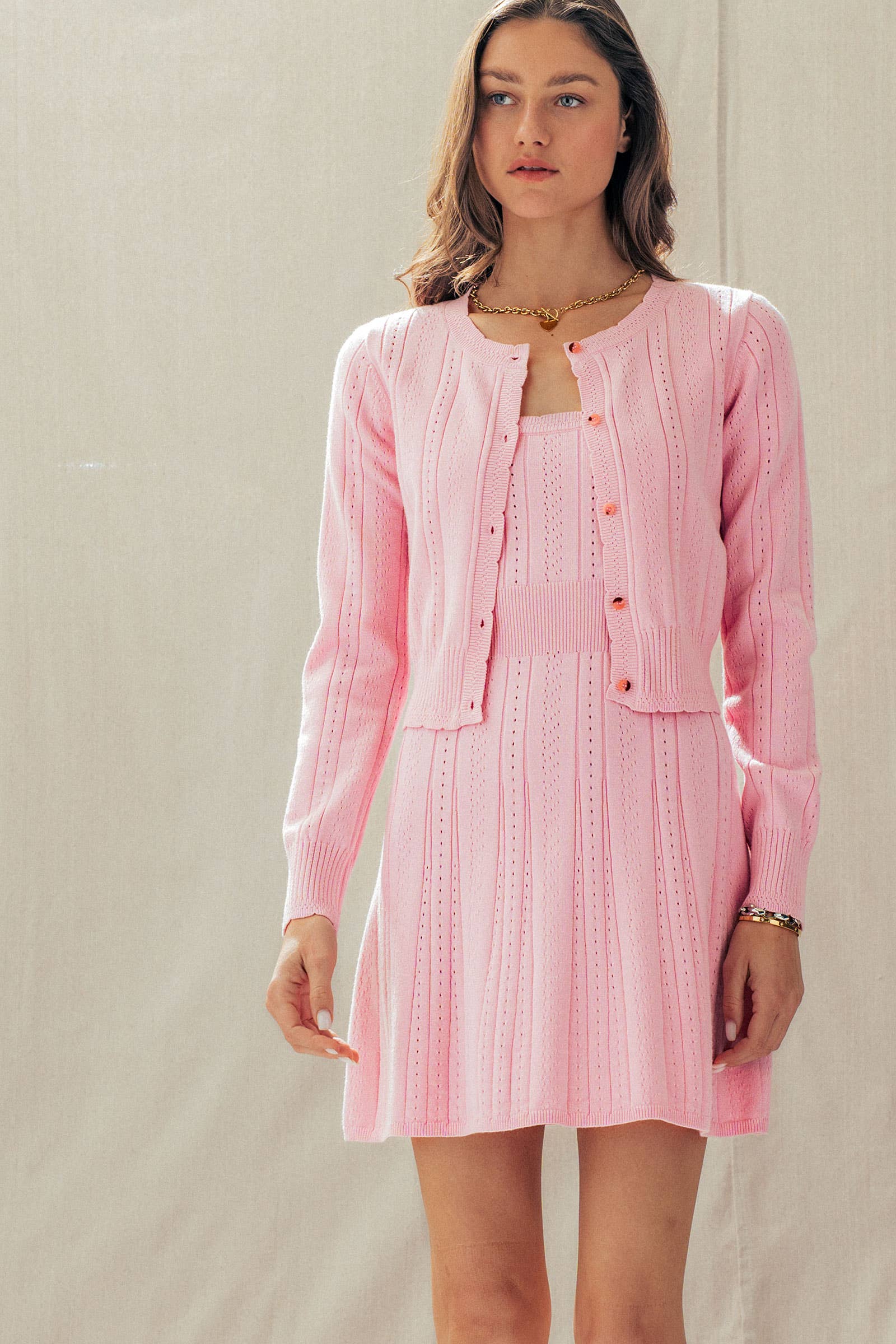 Pointelle Knit Button-Front Cardigan