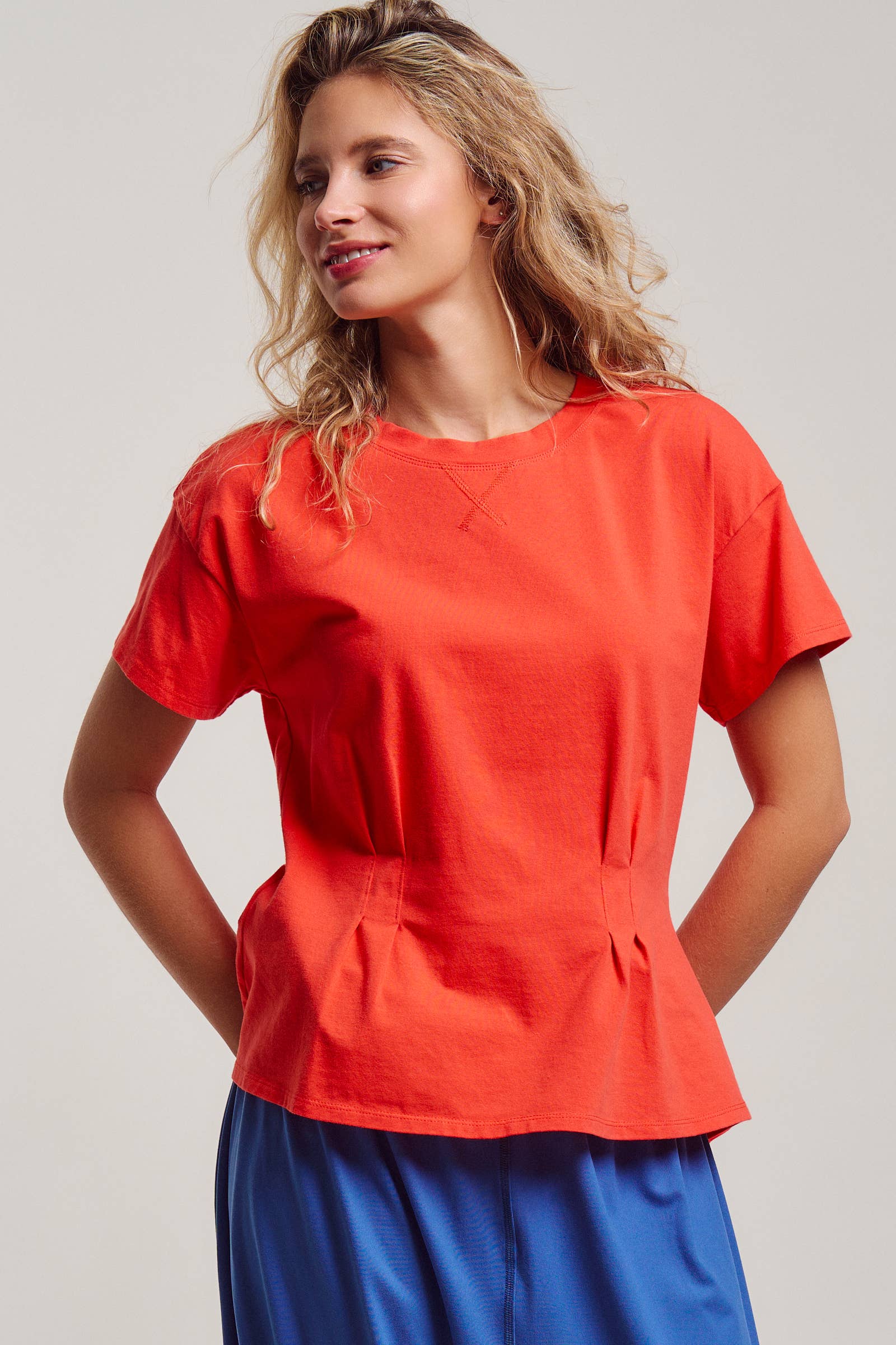 Pleated Waist Cotton Spandex Everyday Tee