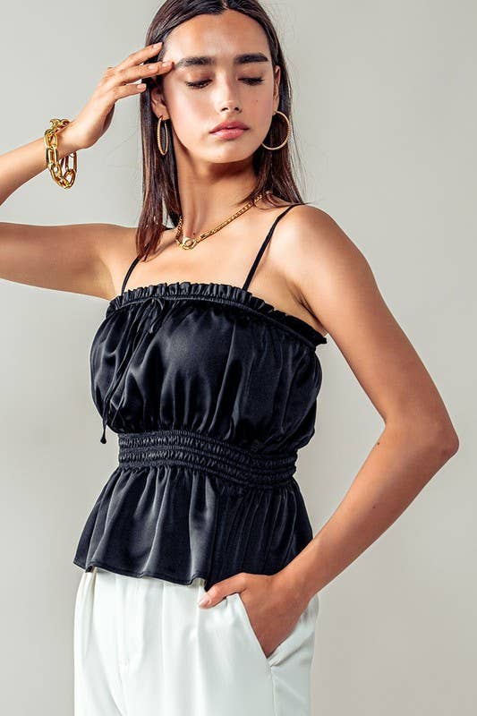 Urban Daizy Silky Gathered Waist Spaghetti Strap Summer Top Black Blouse - Women's (UDZ-TP-00542) – alternate view 8