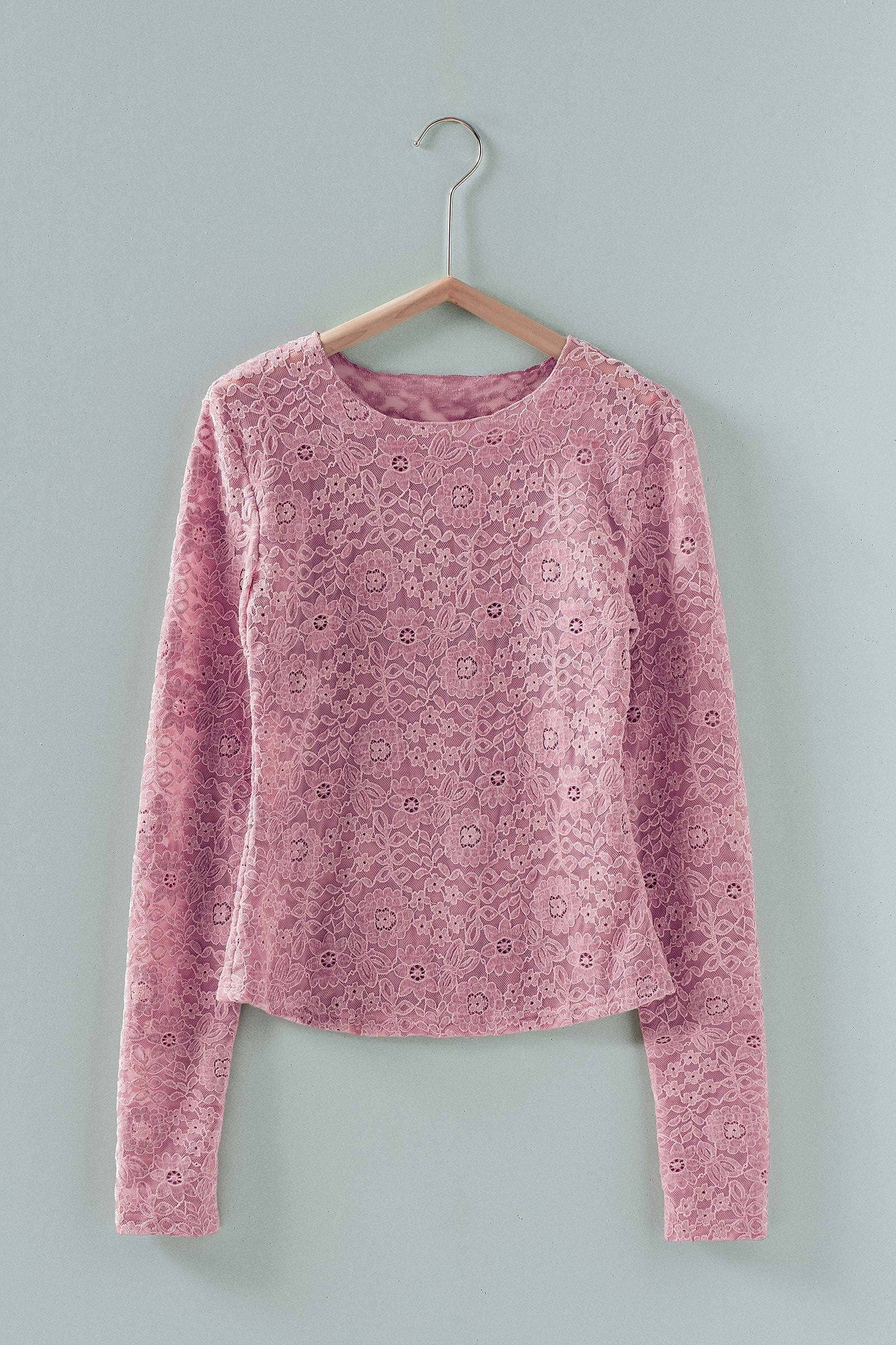 Sheer Floral Lace Long Sleeve Layering Top