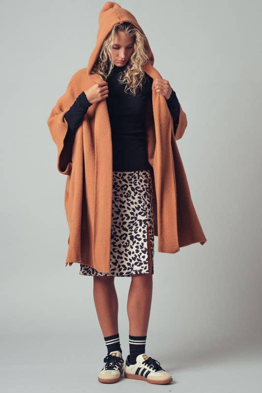 Oversized Cozy Hooded Open Front Knit Poncho
