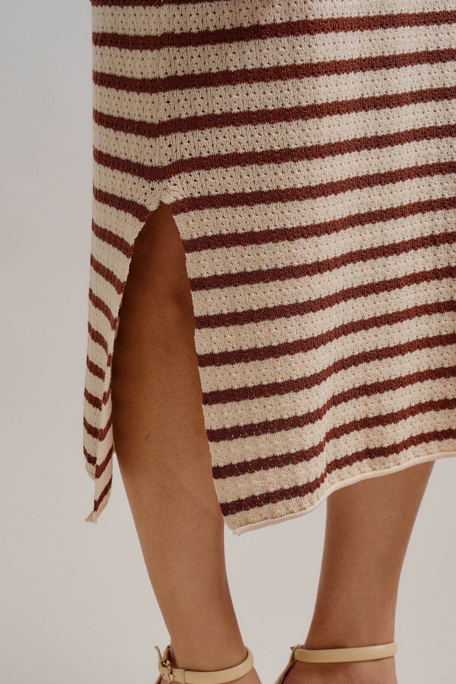 Striped Crochet Knit Short Sleeve Midi Dress
