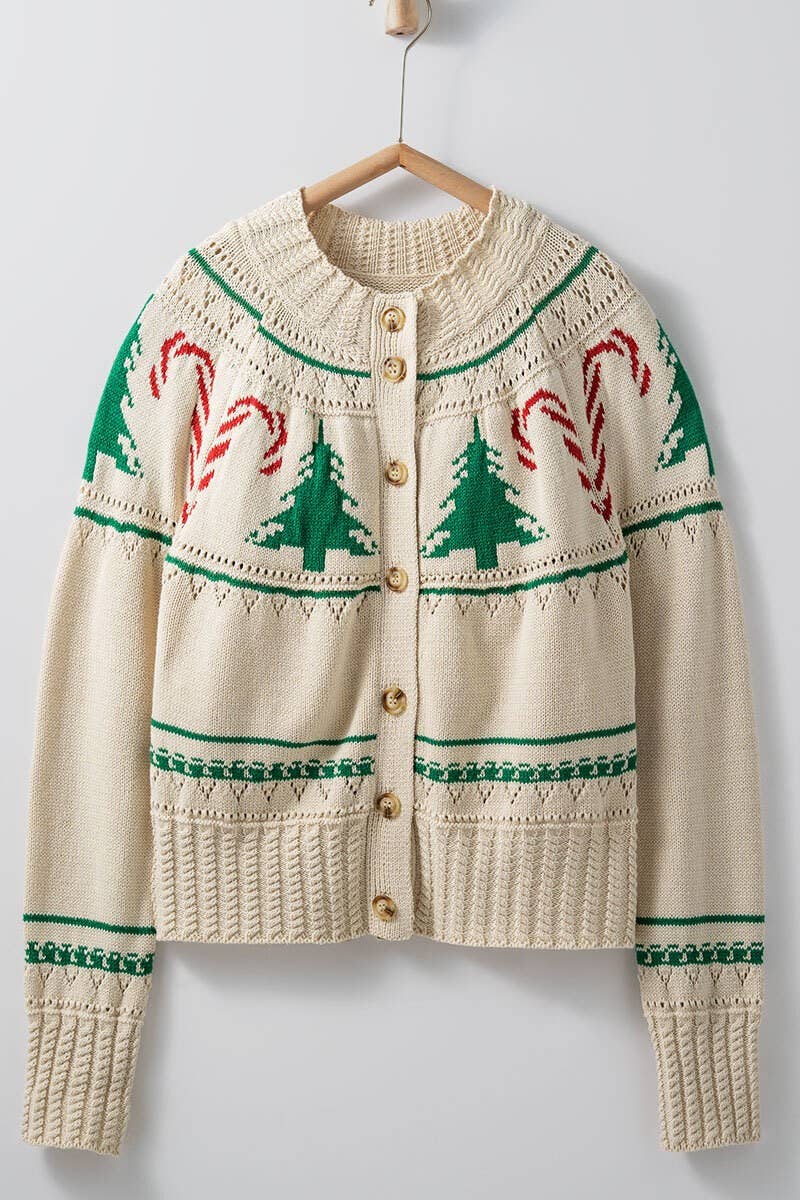 Urban Daizy Graphic Knit Eyelit Tier Button-Front Cardigan Ivory Cardigan - Women's (UDZ-KN-00150)