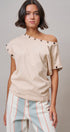 Grommet Trim Washed Cotton Boat Neck Top in CHALK - Women's T-Shirts & Polos | Urban Daizy