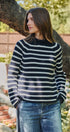 Striped Mock Neck Sweater with Rolled Neckline in IVORY NAVY - Women's Sweaters | Urban Daizy