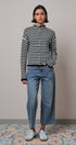 Striped Polo Collar Button Sweater with Rolled Edges in IVORY BLACK - Women's Cardigans & Shrugs | Urban Daizy