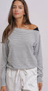Urban Daizy Asymmetrical Striped One-Shoulder Top Ivory-Black Knit Top - Women's (UDZ-TP-01085-Ivory-Black) – alternate view 12