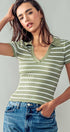 Urban Daizy Ribbed Stripe V-Neck Knit Top Ivory Knit Top - Women's (UDZ-TP-00562) – alternate view 9