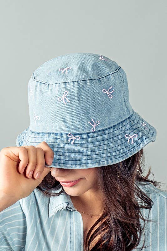 Urban Daizy Embroidered Mini Bow Coquette Denim Bucket Hat Black Bucket Hat - Women's (UDZ-AC-00114) – alternate view 4