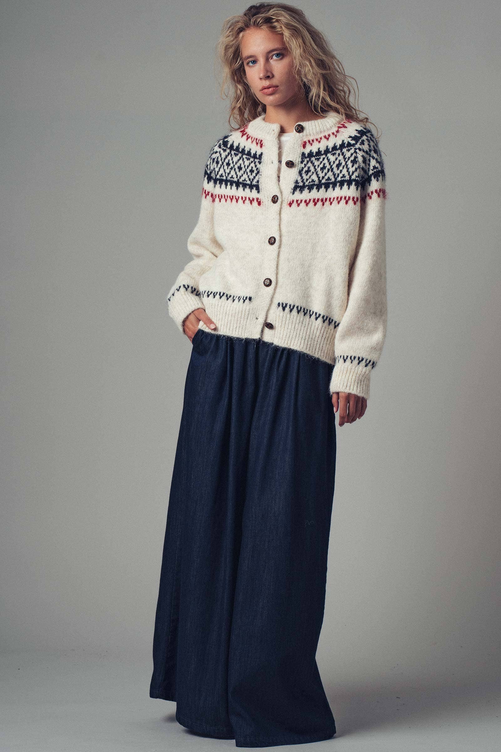 Urban Daizy Fair Isle Nordic Toggle Knit Cardigan Ivory Cardigan - Women's (UDZ-PT-00355) – alternate view 12
