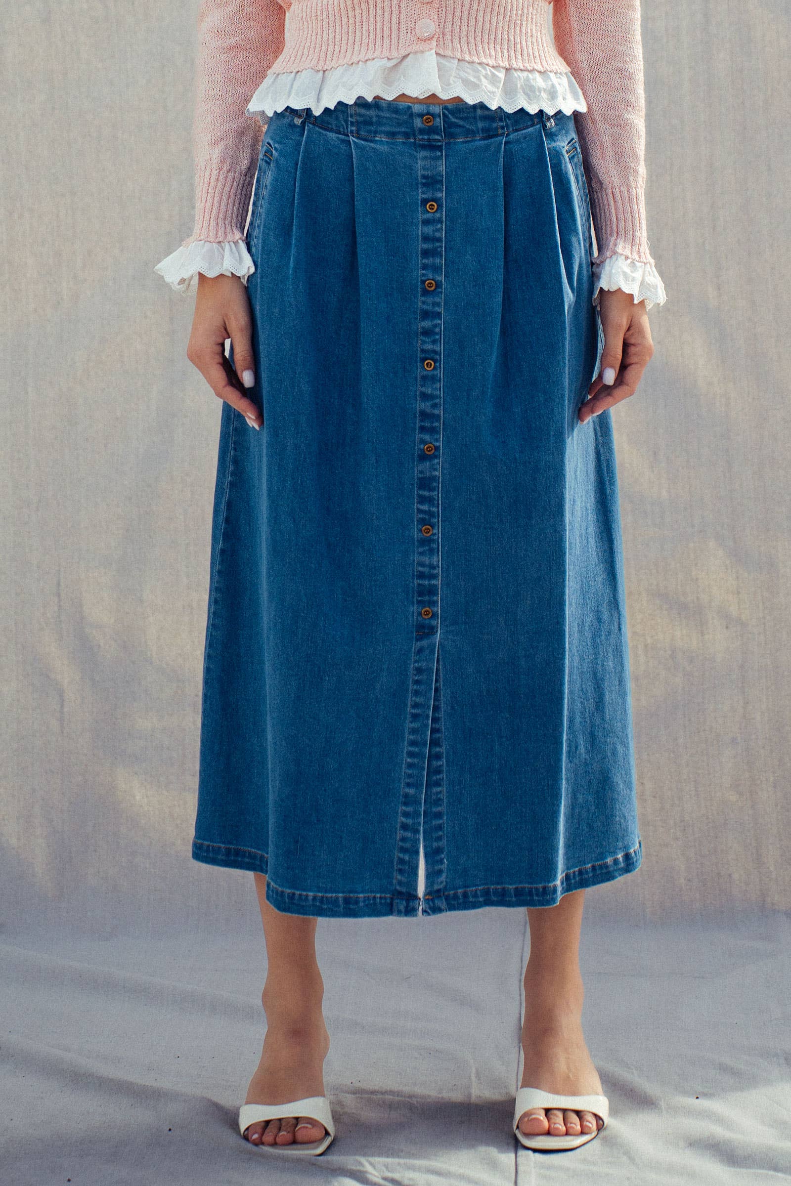 Urban Daizy Button-Front Denim Midi Skirt Denim Skirt - Women's (UDZ-SK-00176)