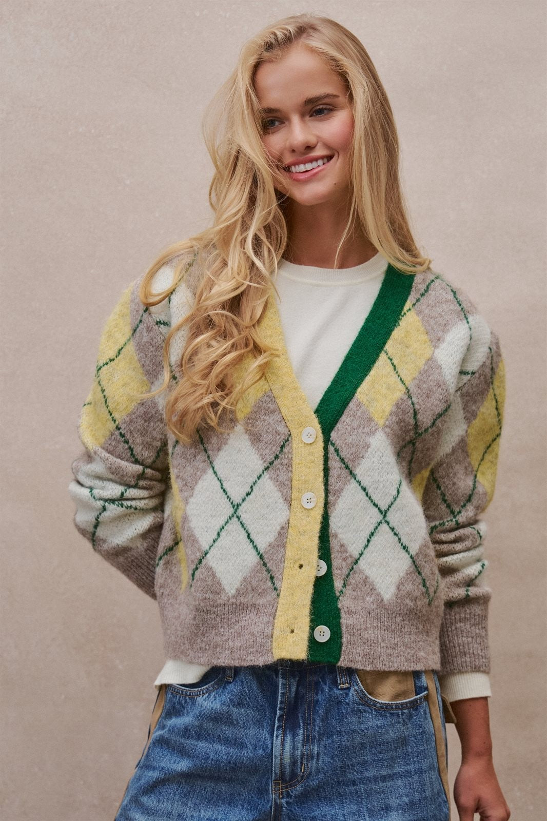 Vintage Pastel Argyle Back to School Cardigan in Preppy Old  in GREEN - Women's Cardigans & Shrugs | Urban Daizy