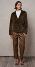 Leopard Print Faux Fur V-Neck Jacket in BROWN - Women's Jackets & Blazers | Urban Daizy