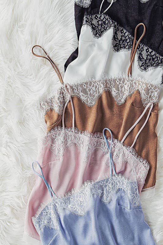 Scalloped Lace Trim Satin Camisole Top