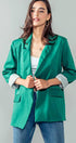 Urban Daizy Open Front Stripe Lining Long Blazer Jacket Green Blazer - Women's (UDZ-OT-00184)