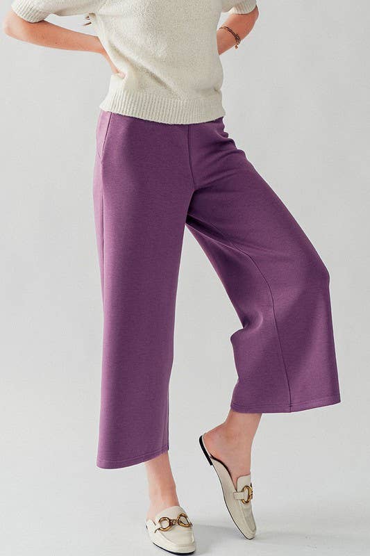 Urban Daizy Wide Leg French Terry Crop Pants Deep-Lavender Pants - Women's (UDZ-PT-00100) – alternate view 2