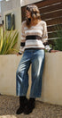 Cabin Stripe V Neck Sweater in TAUPE	 - Women's Sweaters | Urban Daizy