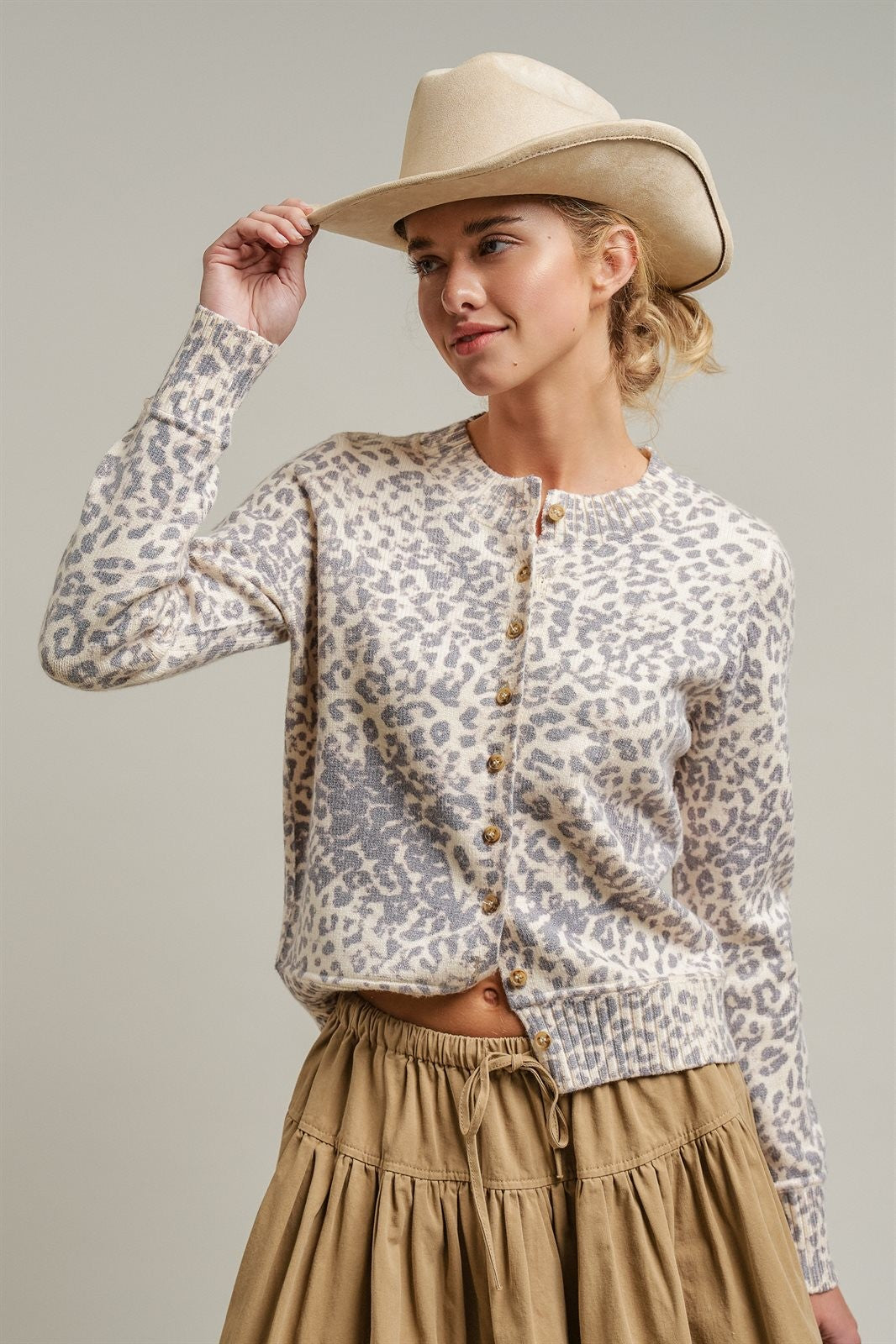Muted Leopard Print Knit Button Cardigan in LEOPARD - Women's Cardigans & Shrugs | Urban Daizy