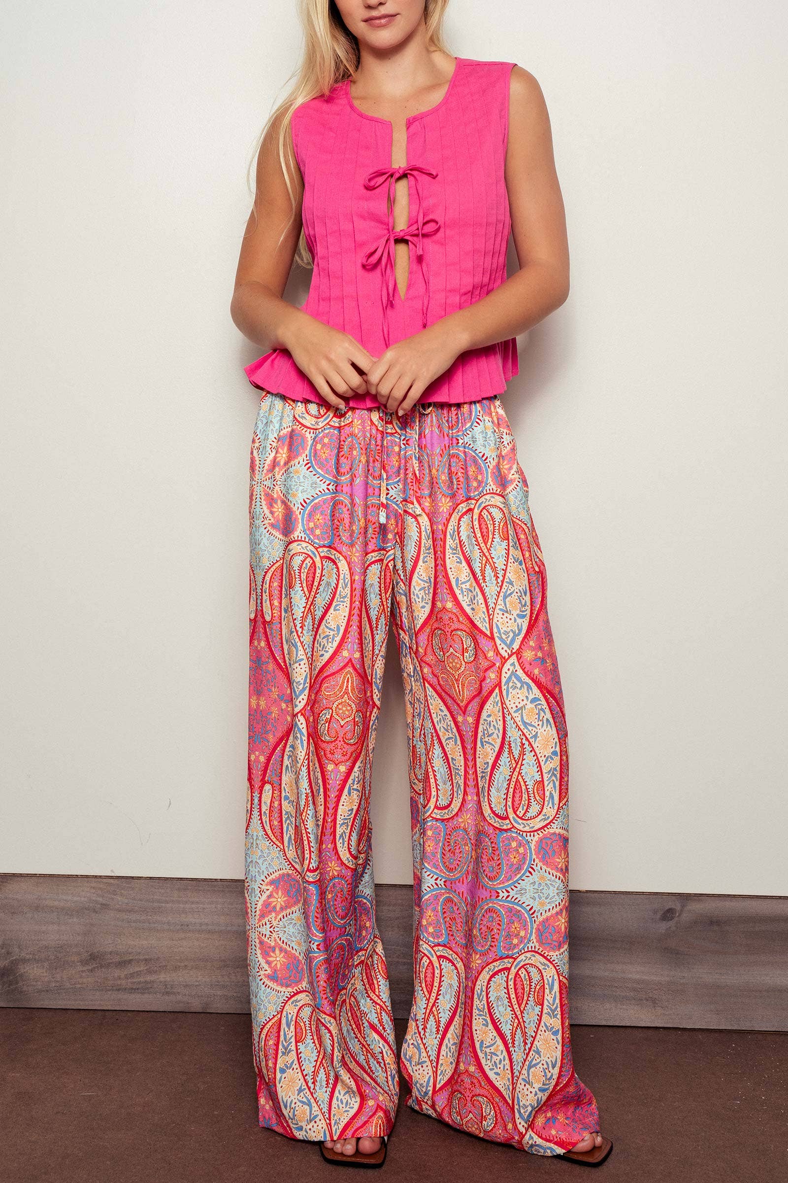 Paisley Print Wide-Leg Statement Pants