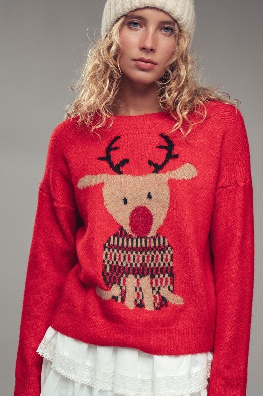Rudolph Crewneck Knit Sweater in TAUPE	 - Women's Sweaters | Urban Daizy