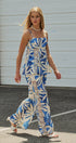 Satin Wide-Leg Pants Set with Crop Top in BLUE IVORY - Women's Pants Sets | Urban Daizy