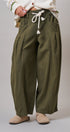 Pleated Wide-Leg Barrel Pant with Drawstring in OLIVE - Women's Casual Pants | Urban Daizy