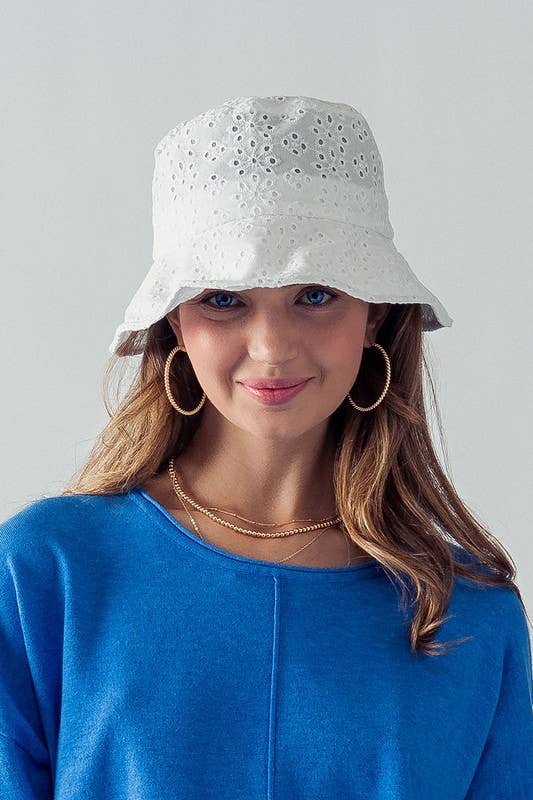 Urban Daizy Romantic Eyelet Lace Embroidered Summer Bucket Hat Blue Bucket Hat - Women's (UDZ-AC-00025) – alternate view 2