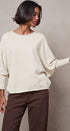 Dolman Sleeve Knit Top Boat Neck Boho Slouchy Sweater in IVORY - Women's Sweaters | Urban Daizy