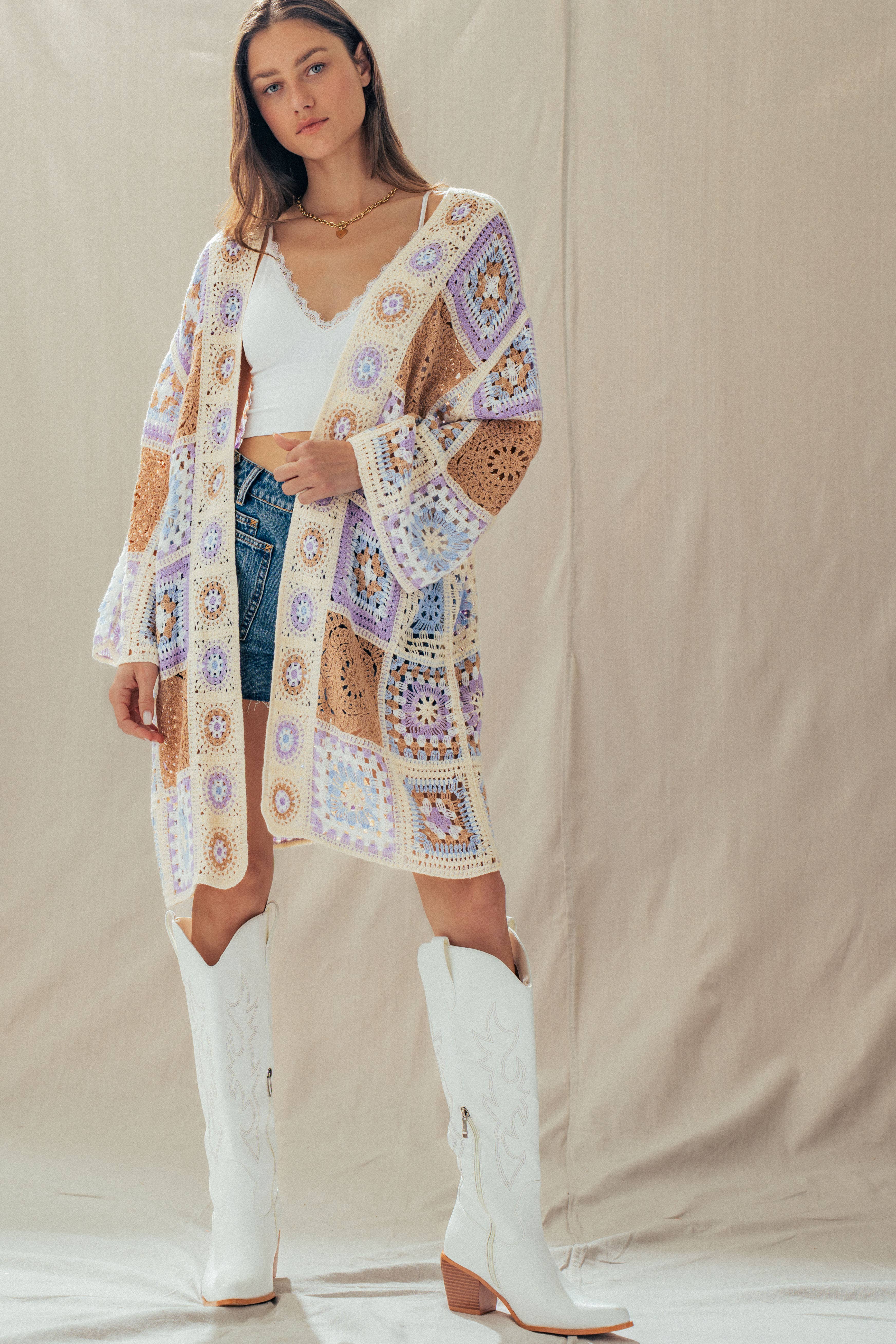 Granny Square Crochet Patchwork Duster Cardigan