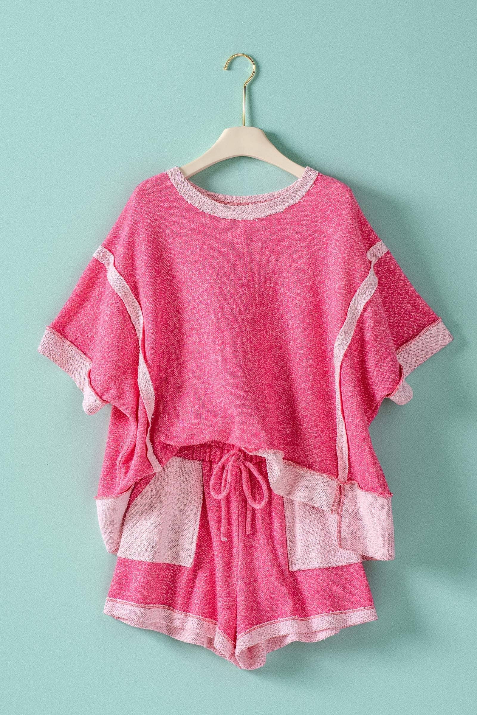 Urban Daizy Reverse Seam Terry Two-Piece Set Pink Lounge Set - Women's (UDST0146-Pink)