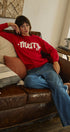 Jolly Script Embroidered Sweater in RED - Women's Sweaters | Urban Daizy