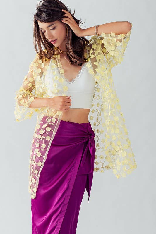 Urban Daizy Romantic Sheer Floral Embroidered Duster Length Kimono Yellow Kimono - Women's (UDZ-KN-00020) – alternate view 19