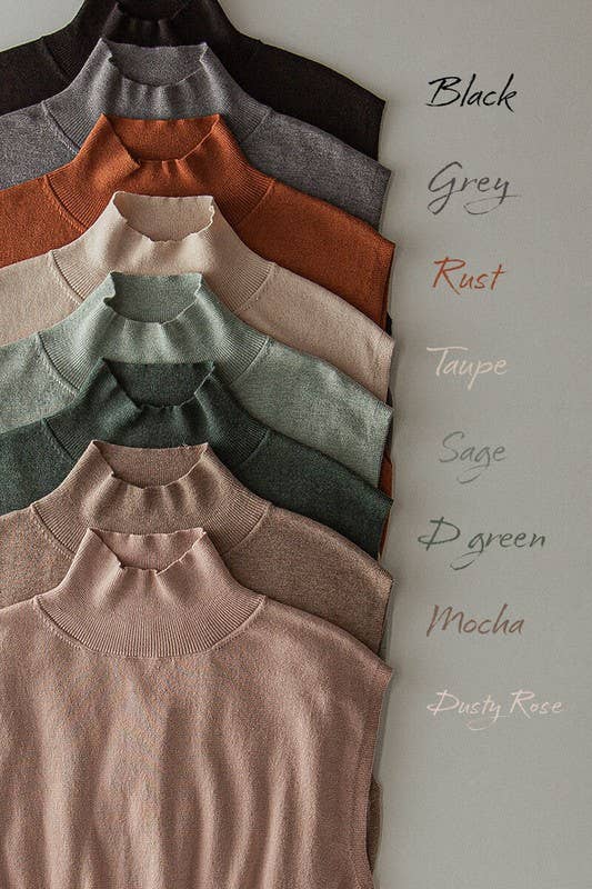 Sleeveless Mock Neck Wool Blend Knit Top